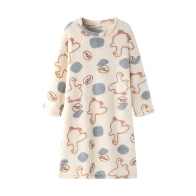 Moteriška suknelė su flanele Rudeninė žiemos stori šilti naktiniai marškiniai Koralų vilnos miegui Laisvi laisvi namų apranga Moteriška animacinė pižama