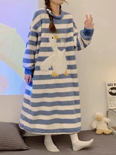 Moteriška suknelė su flanele Rudeninė žiemos stori šilti naktiniai marškiniai Koralų vilnos miegui Laisvi laisvi namų apranga Moteriška animacinė pižama