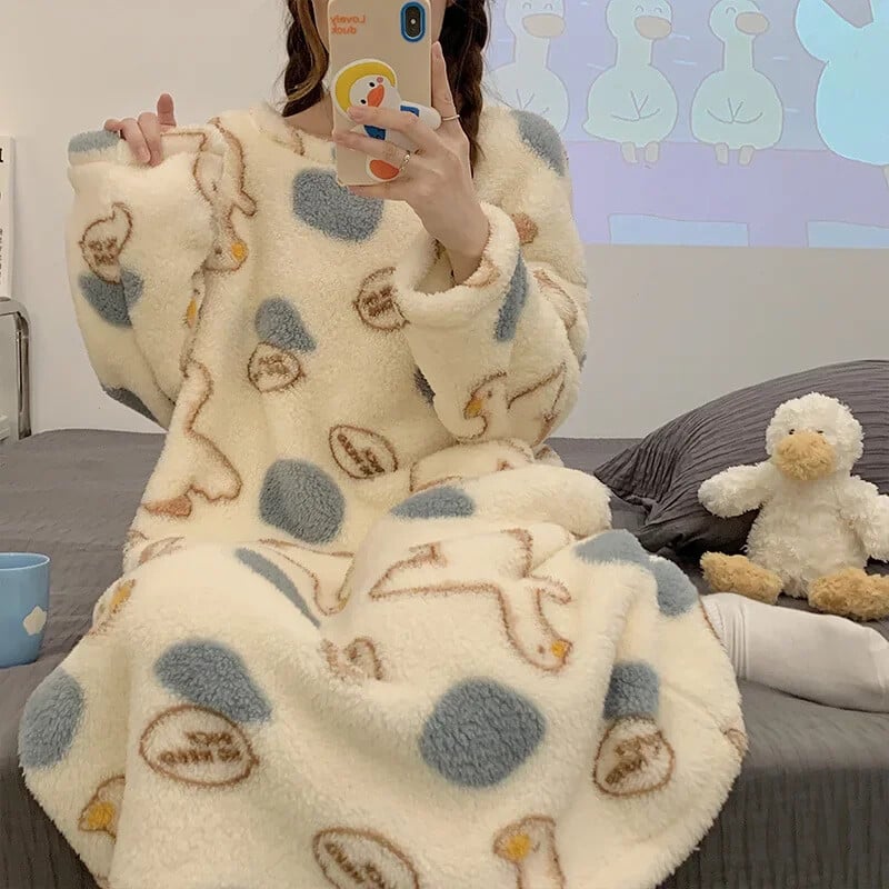 Moteriška suknelė su flanele Rudeninė žiemos stori šilti naktiniai marškiniai Koralų vilnos miegui Laisvi laisvi namų apranga Moteriška animacinė pižama