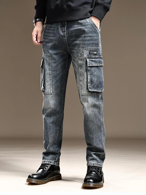 Jarné jesenné džínsy pre mužov, čierne nohavice, široké kovbojské nohavice, veľkosť XS, trend 2024, bavlna, prémiové, streetwear, vintage