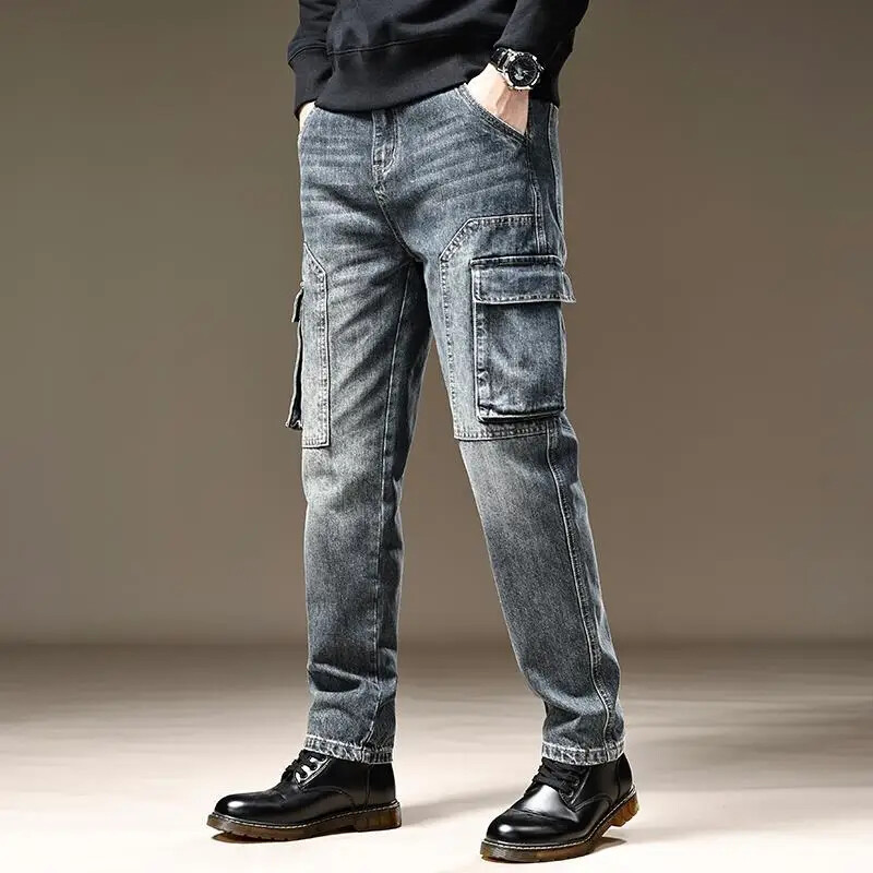 Jarné jesenné džínsy pre mužov, čierne nohavice, široké kovbojské nohavice, veľkosť XS, trend 2024, bavlna, prémiové, streetwear, vintage
