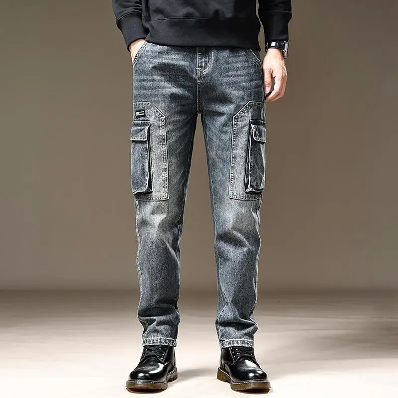 Jarné jesenné džínsy pre mužov, čierne nohavice, široké kovbojské nohavice, veľkosť XS, trend 2024, bavlna, prémiové, streetwear, vintage