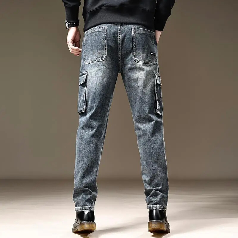 Jarné jesenné džínsy pre mužov, čierne nohavice, široké kovbojské nohavice, veľkosť XS, trend 2024, bavlna, prémiové, streetwear, vintage