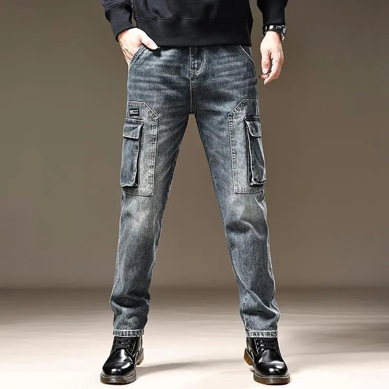 Jarné jesenné džínsy pre mužov, čierne nohavice, široké kovbojské nohavice, veľkosť XS, trend 2024, bavlna, prémiové, streetwear, vintage