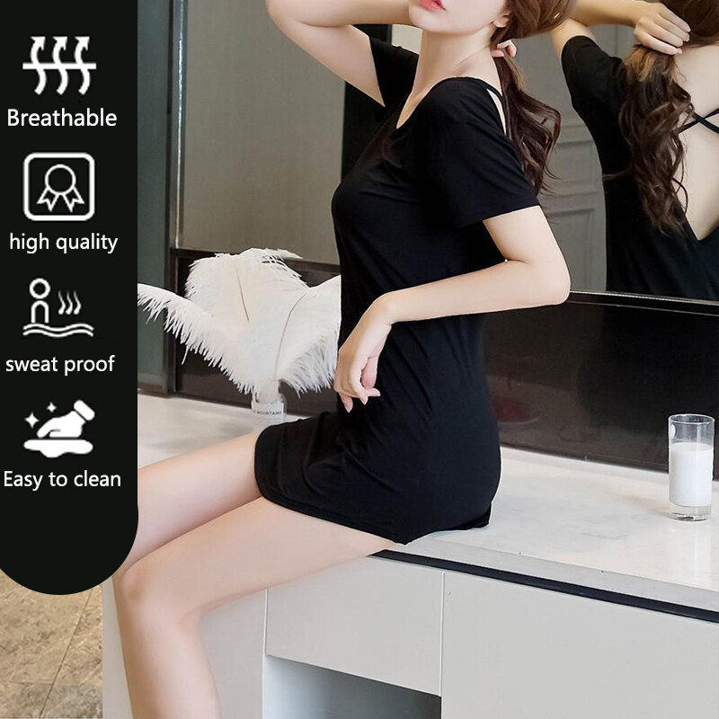 Rövid ujjú női hálóing nyári és őszi egyszínű szexi rövid ujjú keresztes hálóing fekete pizsama bő, nagy méretű