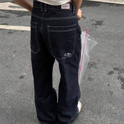 Deeptown blugi vintage supradimensionați, retro, largi, Y2k, Harajuku, pantaloni din denim, America Streetwear, broderie, la modă, cu picioare largi