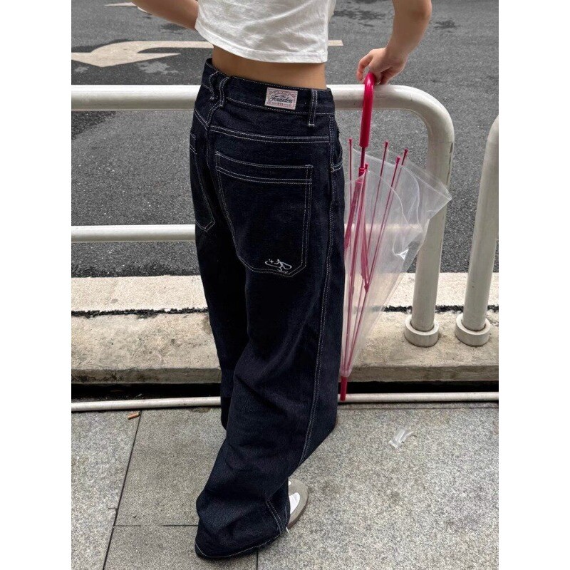 Deeptown Oversize Vintage Jeans Retro Baggy Y2k Harajuku Denim Nohavice Americká Streetwear Móda Široké nohavice Nohavice Výšivka