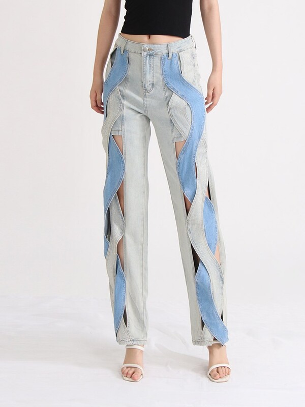 TWOTWINSTYLE blugi încrucișați pentru femei cu talie înaltă scobiți în bloc de culoare, pantaloni șic de toamnă, îmbrăcăminte de modă pentru femei, 2023, nou