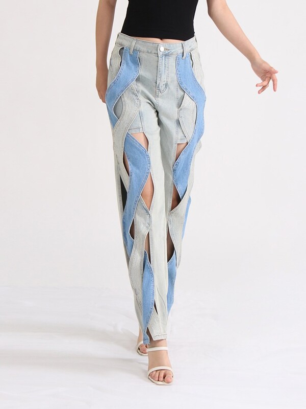 TWOTWINSTYLE blugi încrucișați pentru femei cu talie înaltă scobiți în bloc de culoare, pantaloni șic de toamnă, îmbrăcăminte de modă pentru femei, 2023, nou