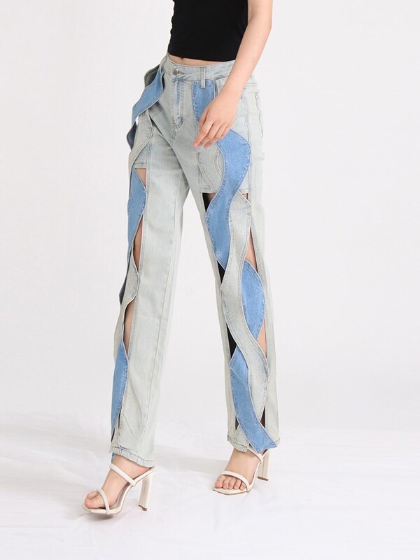 TWOTWINSTYLE blugi încrucișați pentru femei cu talie înaltă scobiți în bloc de culoare, pantaloni șic de toamnă, îmbrăcăminte de modă pentru femei, 2023, nou