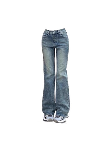 Γυναικεία Blue Flare Jeans Vintage Y2k 90s Αισθητικό φαρδύ ψηλόμεσο τζιν παντελόνι 2000 Harajuku Φαρδύ παντελόνι καουμπόη Trashy ρούχα