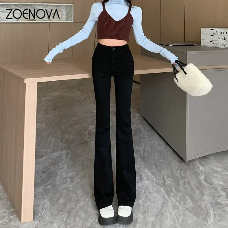 ZOENOVA Letné svetlomodré rozšírené džínsy Dámske 2023 s vysokým pásom, skinny, horúce dievčenské mierne štíhle mopovacie podkovové voľné nohavice
