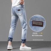 Dg Európai Stílusú Világoskék sztreccs farmernadrág Férfi Alkalmi divat Karcsúsított farmer nadrág Szabályos hosszúságú lábszélesség