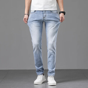 Dg European Style Light Blue Strechy Jeans για Άντρες Casual Fashion Slim Fit Τζιν παντελόνι κανονικό μήκος Πλάτος ποδιού