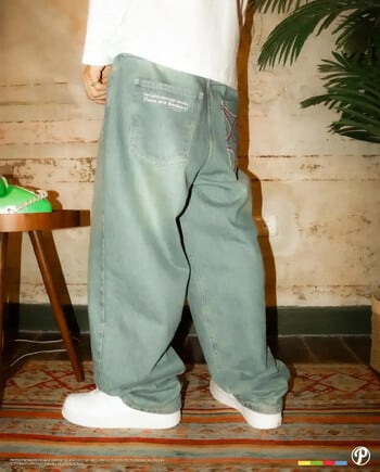 Προστατέψτε Streetwear Y2K Hip Hop Jeans ανδρικό παντελόνι Harajuku Letter Κέντημα Vintage Μπλε φαρδύ τζιν Ψηλόμεσο φαρδύ παντελόνι