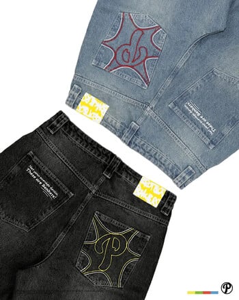 Προστατέψτε Streetwear Y2K Hip Hop Jeans ανδρικό παντελόνι Harajuku Letter Κέντημα Vintage Μπλε φαρδύ τζιν Ψηλόμεσο φαρδύ παντελόνι