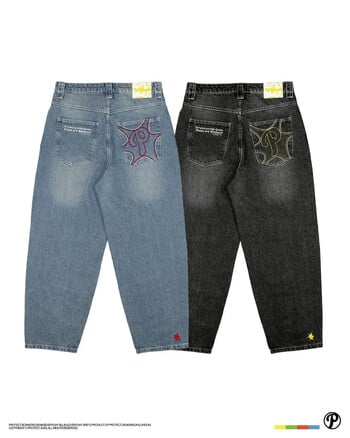 Προστατέψτε Streetwear Y2K Hip Hop Jeans ανδρικό παντελόνι Harajuku Letter Κέντημα Vintage Μπλε φαρδύ τζιν Ψηλόμεσο φαρδύ παντελόνι