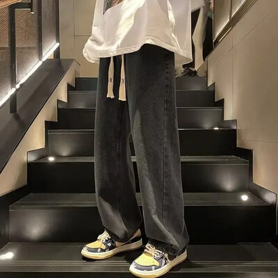Pánske vintage džínsy s roztrhaným vzorom Y2K, voľný strih, čierne cargo džínsy s veľkými vreckami, široký dizajn, ležérne streetwear módne nohavice
