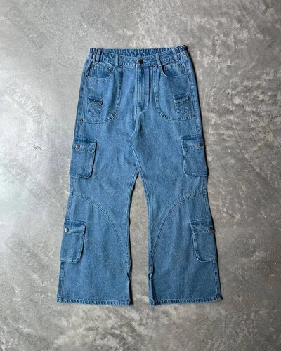 Pánske vintage džínsy s roztrhaným vzorom Y2K, voľný strih, čierne cargo džínsy s veľkými vreckami, široký dizajn, ležérne streetwear módne nohavice