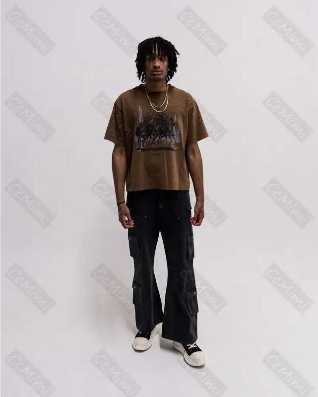 Pánske vintage džínsy s roztrhaným vzorom Y2K, voľný strih, čierne cargo džínsy s veľkými vreckami, široký dizajn, ležérne streetwear módne nohavice