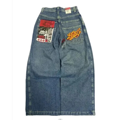 Nou Y2K Harajuku Hip Hop Literă Brodată Vintage Blugi Baggy Pantaloni Denim Pantaloni Gotici Bărbați, Femei, Talie Înaltă