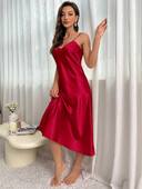 Rochie de noapte din satin solidă, sexy, cu decolteu în V, cu bretele spaghete, rochii de pijamă pentru femei