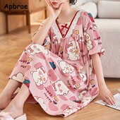 Γυναικείο νυχτικό από βαμβάκι Princess Style Summer Kawaii Rabbit Nightgown Sleepshirts για κορίτσια Κοντομάνικα γυναικεία νυχτικά