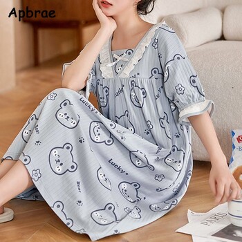 Γυναικείο νυχτικό από βαμβάκι Princess Style Summer Kawaii Rabbit Nightgown Sleepshirts για κορίτσια Κοντομάνικα γυναικεία νυχτικά