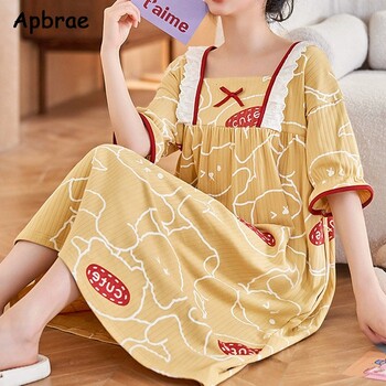 Γυναικείο νυχτικό από βαμβάκι Princess Style Summer Kawaii Rabbit Nightgown Sleepshirts για κορίτσια Κοντομάνικα γυναικεία νυχτικά