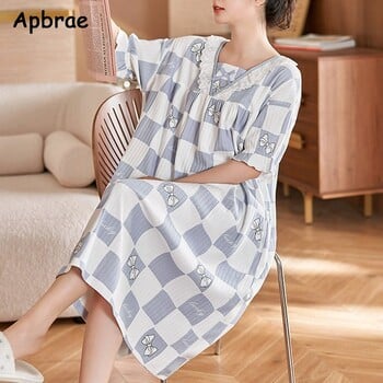 Γυναικείο νυχτικό από βαμβάκι Princess Style Summer Kawaii Rabbit Nightgown Sleepshirts για κορίτσια Κοντομάνικα γυναικεία νυχτικά