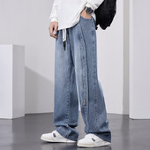 Nauji rudeniniai mėlyni džinsai Vyriški korėjietiški vintažiniai apjuosta juosmuo Džinsinė medvilnė laisvalaikio plačios ilgos kelnės tiesios Baggy džinsas plius dydis 8xl