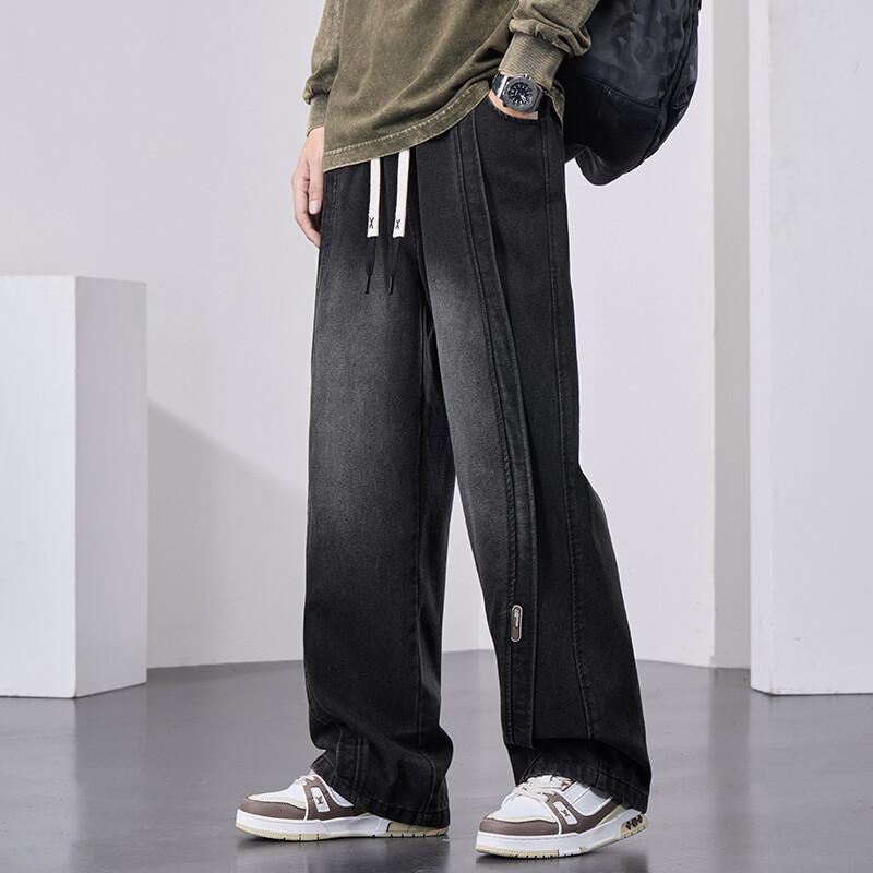 Nauji rudeniniai mėlyni džinsai Vyriški korėjietiški vintažiniai apjuosta juosmuo Džinsinė medvilnė laisvalaikio plačios ilgos kelnės tiesios Baggy džinsas plius dydis 8xl