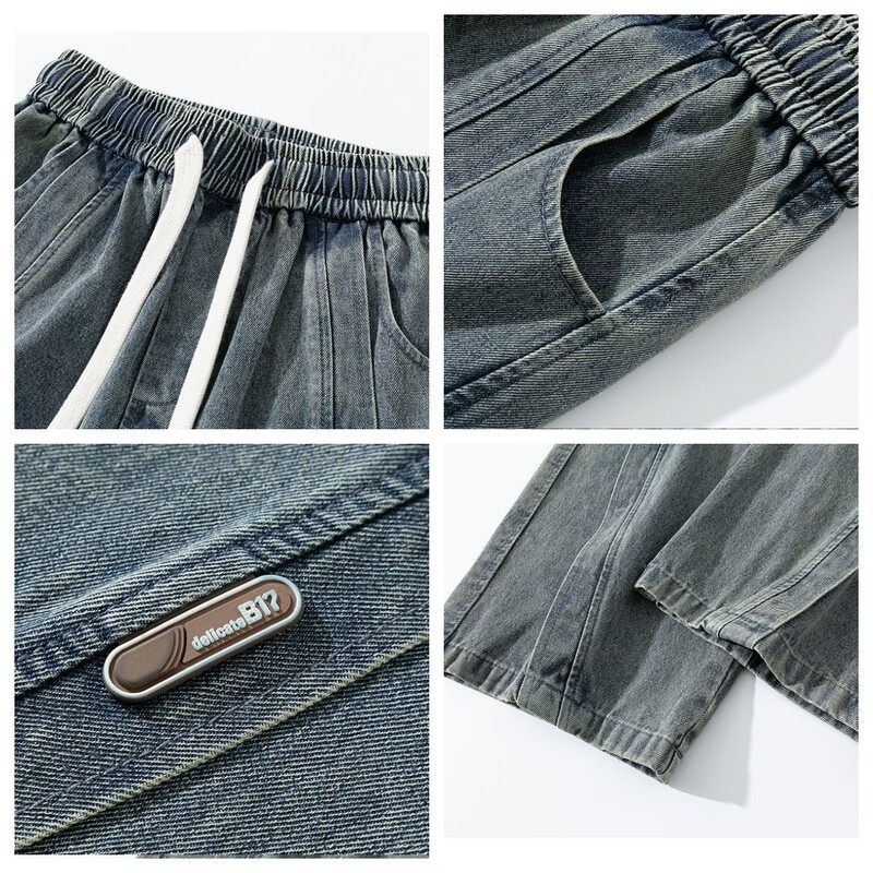Nauji rudeniniai mėlyni džinsai Vyriški korėjietiški vintažiniai apjuosta juosmuo Džinsinė medvilnė laisvalaikio plačios ilgos kelnės tiesios Baggy džinsas plius dydis 8xl
