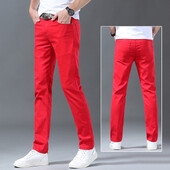 Naujos vyriškos džinsinės kelnės Trend Temperament laisvalaikio džinsai Elastinės tiesios baltos raudonos juodos šaunios kelnės vyrams