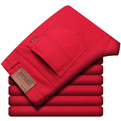 Naujos vyriškos džinsinės kelnės Trend Temperament laisvalaikio džinsai Elastinės tiesios baltos raudonos juodos šaunios kelnės vyrams