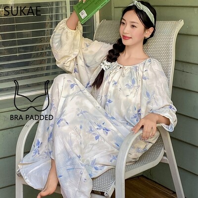 SUKAE Bavlnené nočné košele pre ženy Jesenné nové dámske dlhé šaty Módne elegantné nočné prádlo Štýlové pyžamá Casual Chic dievčenské šaty