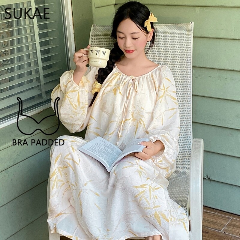 SUKAE Bavlnené nočné košele pre ženy Jesenné nové dámske dlhé šaty Módne elegantné nočné prádlo Štýlové pyžamá Casual Chic dievčenské šaty