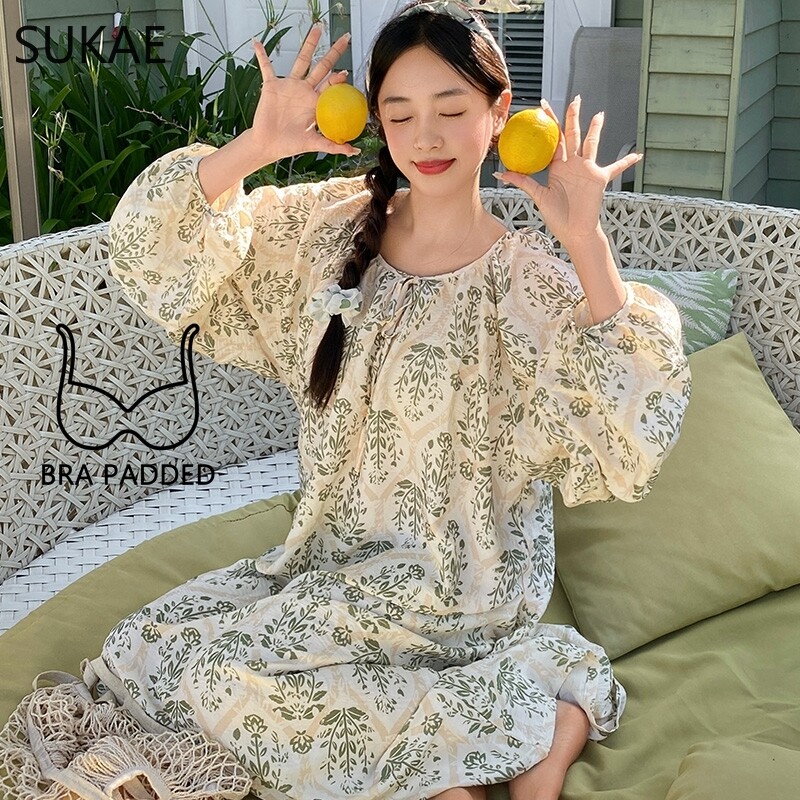SUKAE Bavlnené nočné košele pre ženy Jesenné nové dámske dlhé šaty Módne elegantné nočné prádlo Štýlové pyžamá Casual Chic dievčenské šaty
