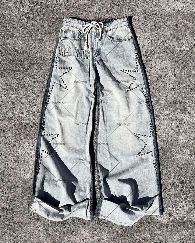 2023-as amerikai New Style Star Hot Diamond Jeans Férfi Y2K High Street Fashion márka Retro nadrág Alkalmi bő, széles szárú nadrág