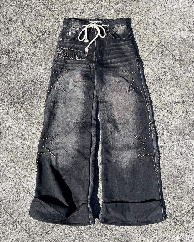 2023-as amerikai New Style Star Hot Diamond Jeans Férfi Y2K High Street Fashion márka Retro nadrág Alkalmi bő, széles szárú nadrág