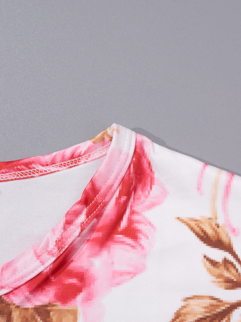 Didelio dydžio moteriški elegantiški gėlių raštai su trumpomis rankovėmis pižamos, pižamos ir namų drabužiai