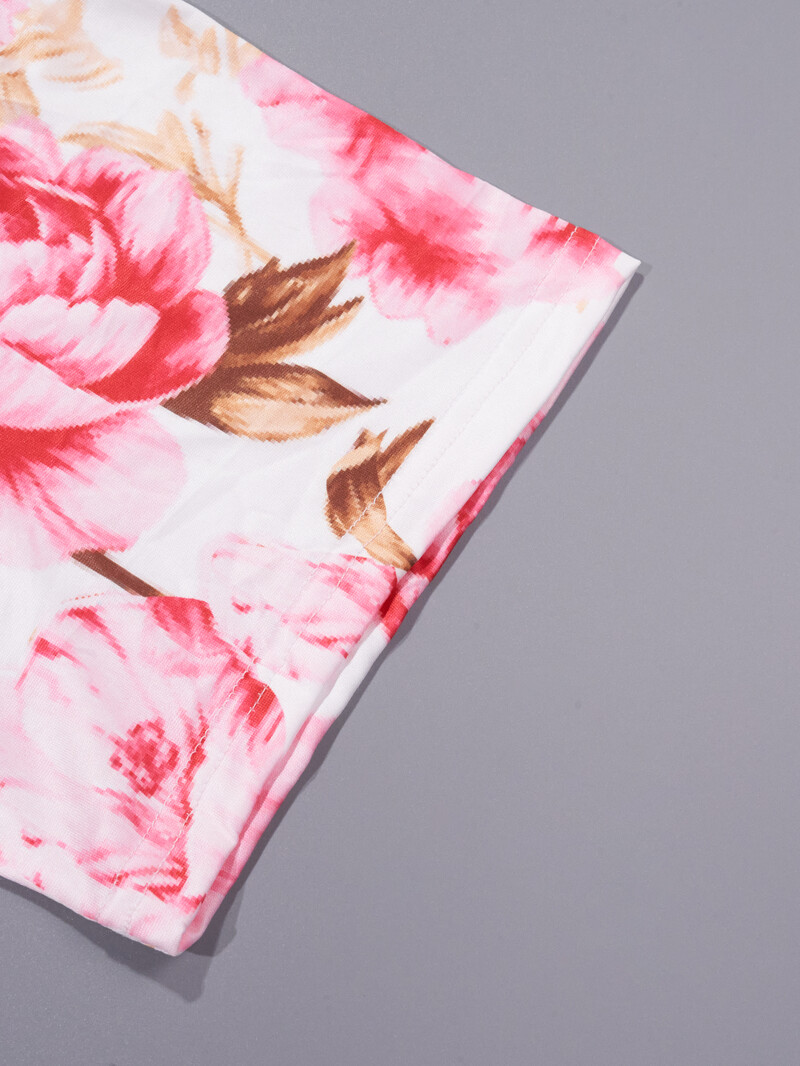 Didelio dydžio moteriški elegantiški gėlių raštai su trumpomis rankovėmis pižamos, pižamos ir namų drabužiai