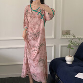 Félujjú hálóingek női nyomott pamut hálóingek Vintage vékony női hálóruha ruha otthoni viselet hálóing