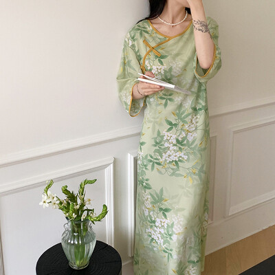 Félujjú hálóingek női nyomott pamut hálóingek Vintage vékony női hálóruha ruha otthoni viselet hálóing