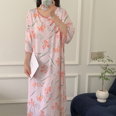 Félujjú hálóingek női nyomott pamut hálóingek Vintage vékony női hálóruha ruha otthoni viselet hálóing