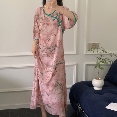 Félujjú hálóingek női nyomott pamut hálóingek Vintage vékony női hálóruha ruha otthoni viselet hálóing