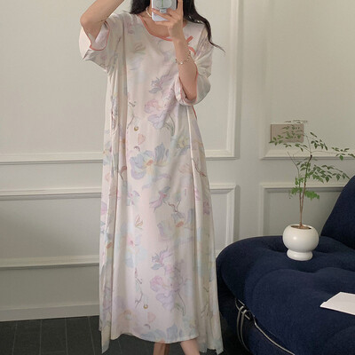 Félujjú hálóingek női nyomott pamut hálóingek Vintage vékony női hálóruha ruha otthoni viselet hálóing