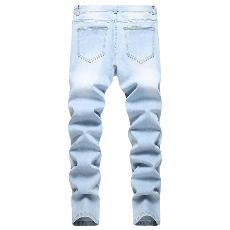 Plus Size 5XL 6XL Bărbați Jeans drepți Pantaloni rupti, stilați, stil stradă, stretch, subțiri, pantaloni din denim cu găuri