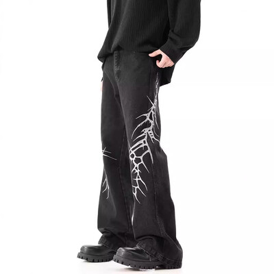 Hip-Hop Street Niche Loose Straight Y2k Jeans Ανδρικά Αμερικάνικα Τάση Μόδας High Street Leisure Βαρύ κέντημα με φουσκωτό παντελόνι