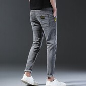 Ανδρικό σχέδιο γκρι τζιν τζιν Casual Stretch Slim Μικρά πόδια Long Street Παντελόνι Μόδα Ευέλικτο καθημερινό παντελόνι Άνοιξη Καλοκαίρι